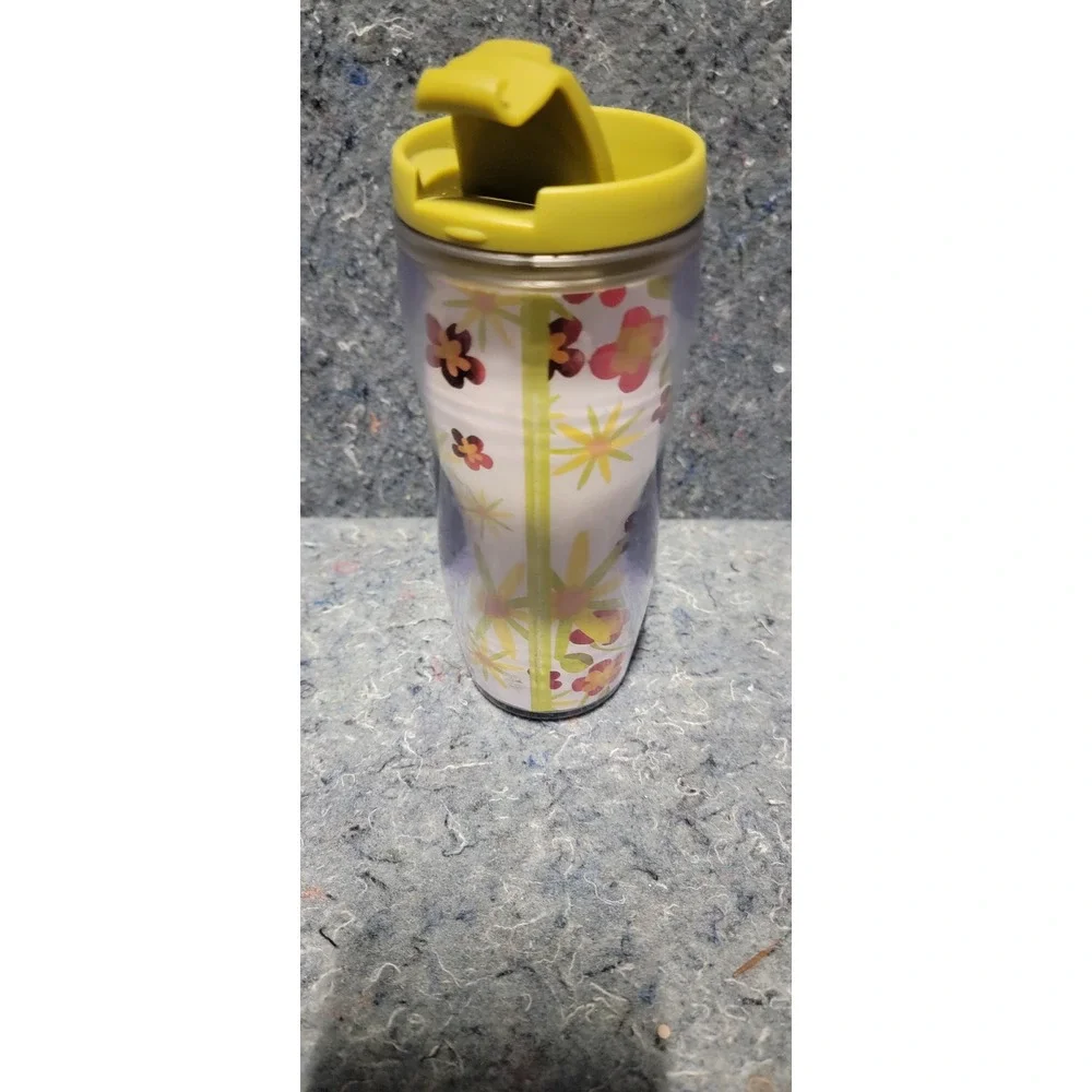 Starbucks‎ Vintage 2008 Commuter Tumbler Green Fllip Lid w/florals 12oz